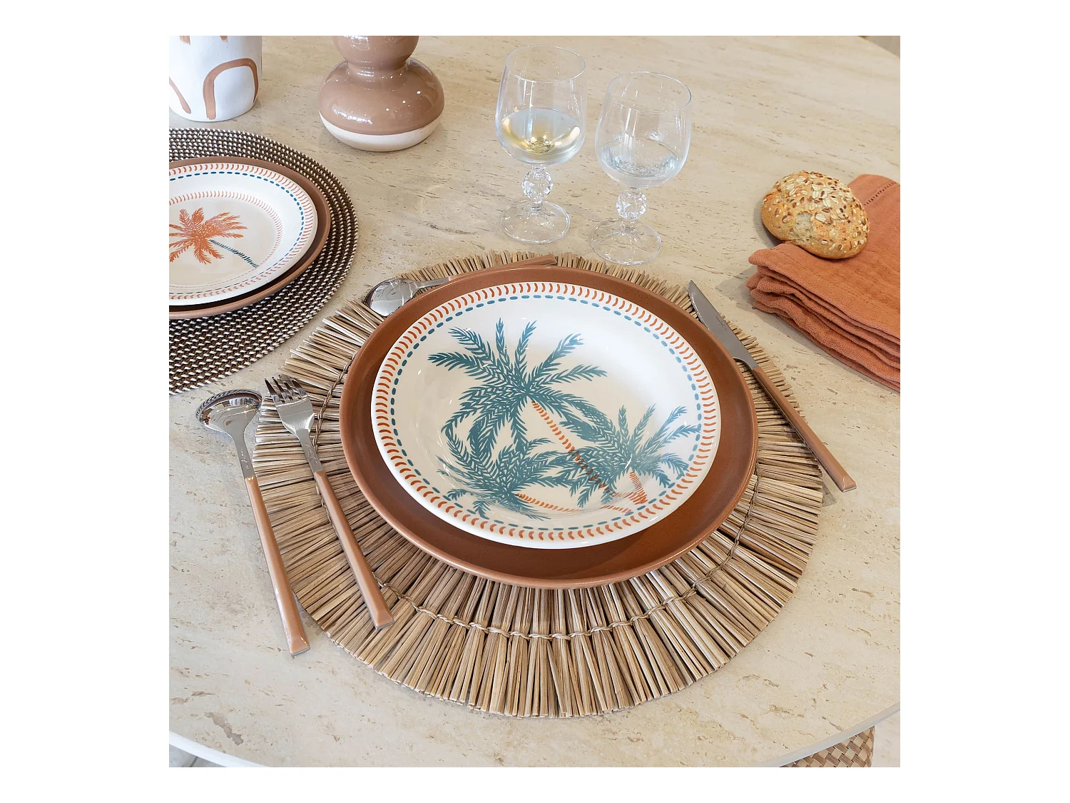 Novastyl - Lot 6 Assiettes Creuses Tropique 21.5cm En Gres