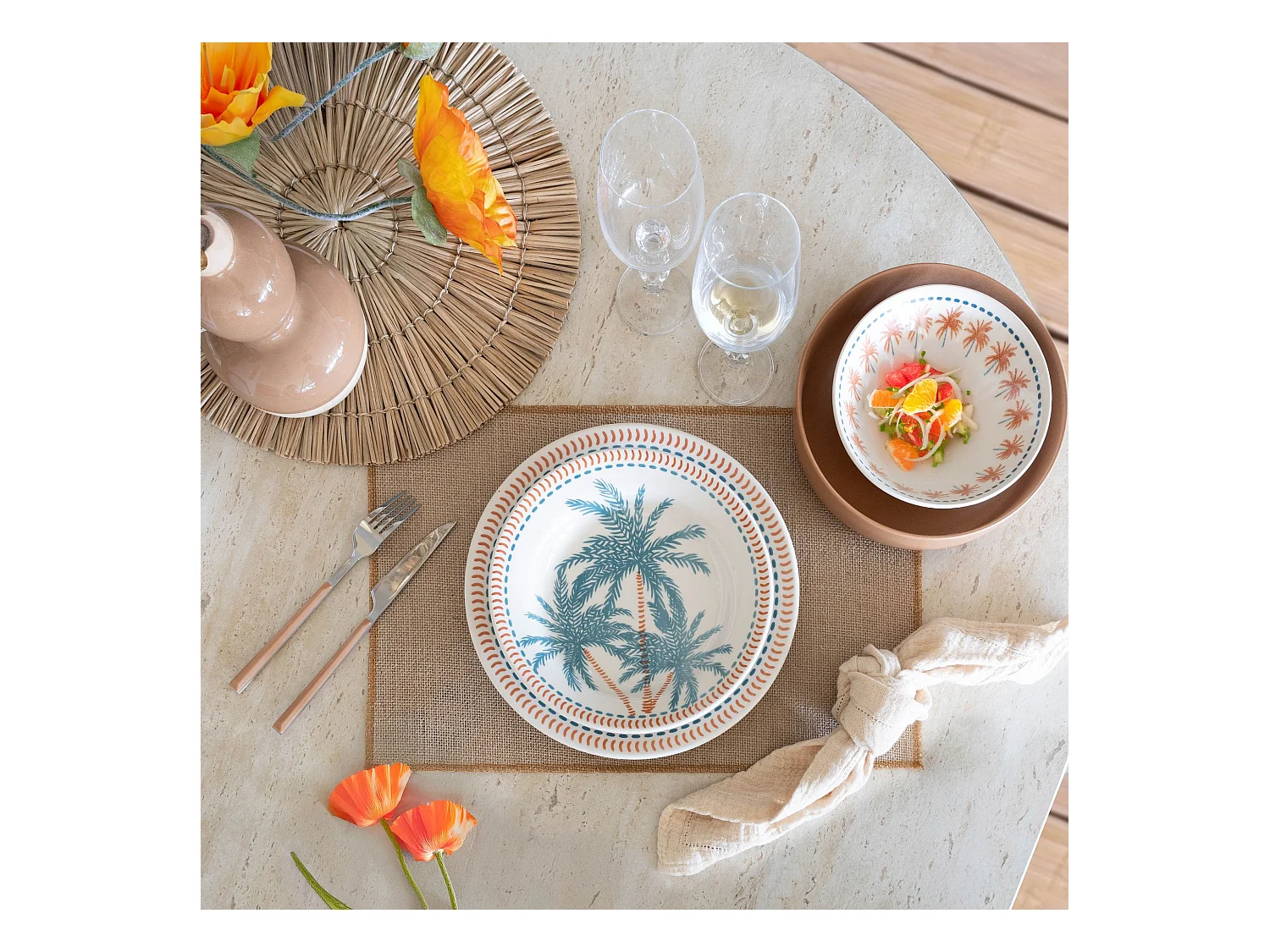 Novastyl - Lot 6 Assiettes Creuses Tropique 21.5cm En Gres