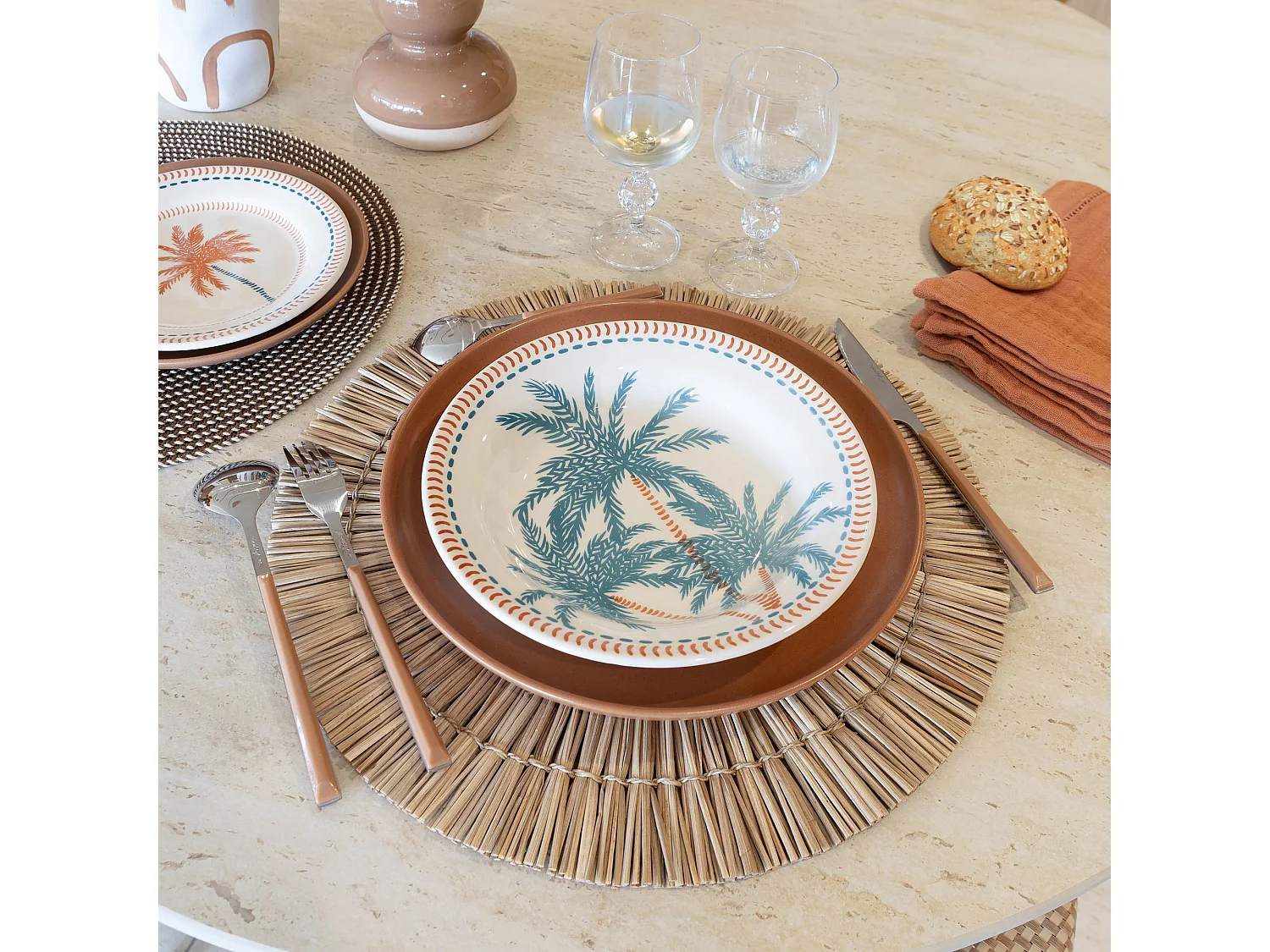 Novastyl - Lot 6 Assiettes Creuses Tropique 21.5cm En Gres