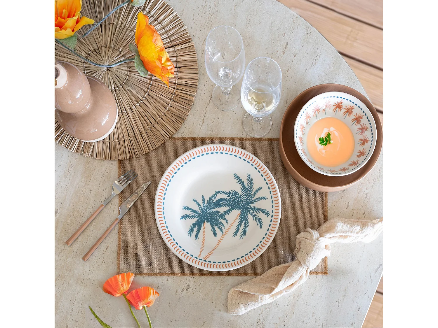 Novastyl - Lot 6 Assiettes Plates Tropique 26cm En Gres