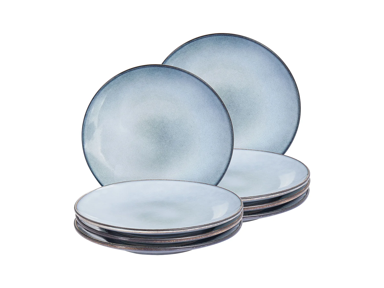 Lot de 8 assiettes plates JUNIPER Grès Bleu clair