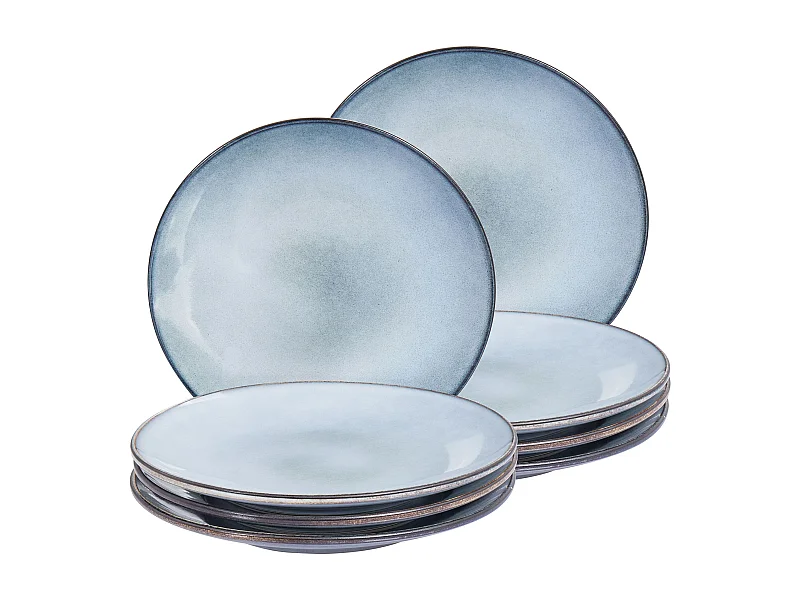 Lot de 8 assiettes plates JUNIPER Grès Bleu clair