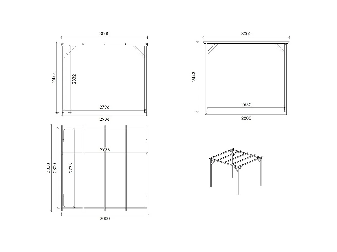 Carport, abri de voiture  3x3 m - 9 m2 - CAR12 - ALTANKA