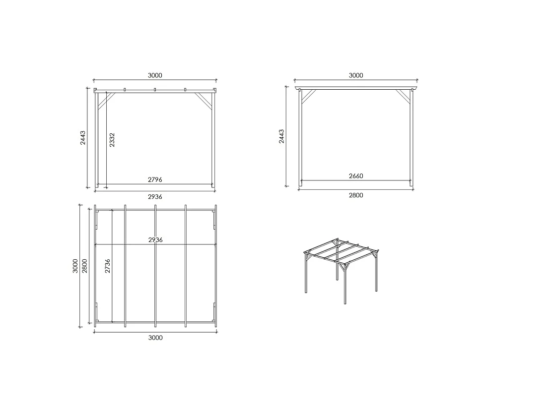 Carport, abri de voiture  3x3 m - 9 m2 - CAR12 - ALTANKA