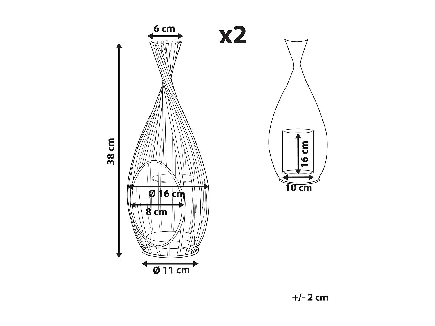 Lot de 2 lanternes LOMBOK Métal 38 cm Noir