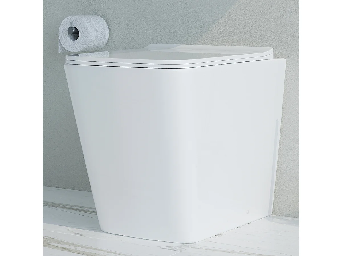 Vaso WC A TERRA filomuro RIMLESS in ceramica con sedile coprivaso softclose - Cube