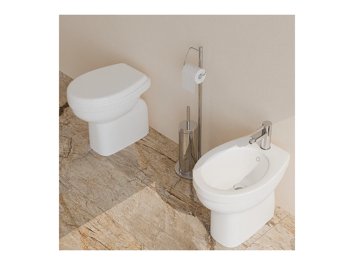 Sanitari bagno Bidet e Vaso WC a terra in ceramica con sedile coprivaso tradizionale - Venezia