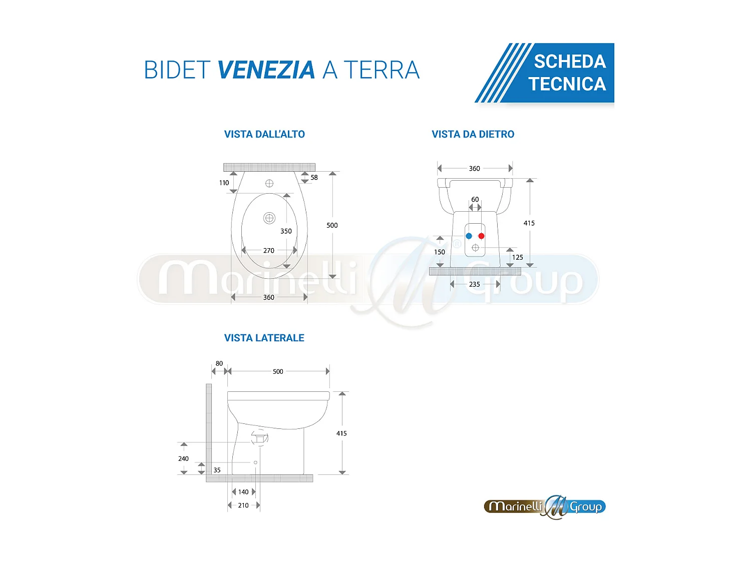 Sanitari bagno Bidet e Vaso WC a terra in ceramica con sedile coprivaso tradizionale - Venezia
