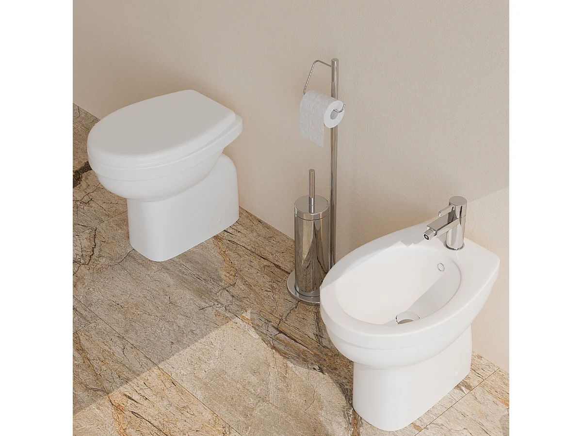 Sanitari bagno Bidet e Vaso WC a terra in ceramica con sedile coprivaso tradizionale - Venezia