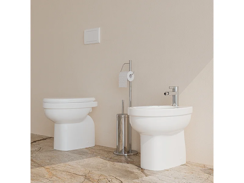 Sanitari bagno Bidet e Vaso WC a terra in ceramica con sedile coprivaso tradizionale - Venezia