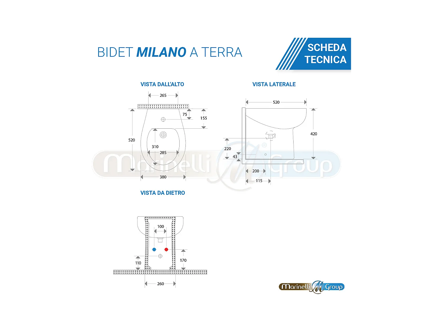 Sanitari a terra Bidet e Vaso WC filomuro con sedile coprivaso Milano