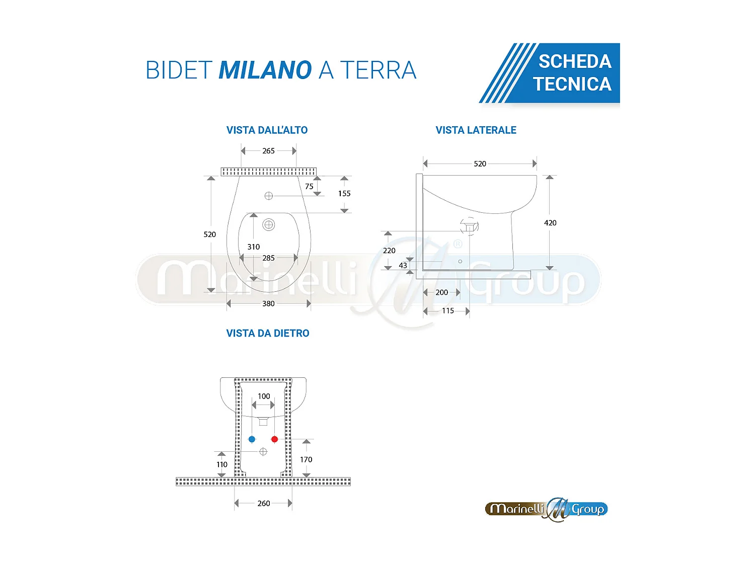 Sanitari a terra Bidet e Vaso WC filomuro con sedile coprivaso Milano