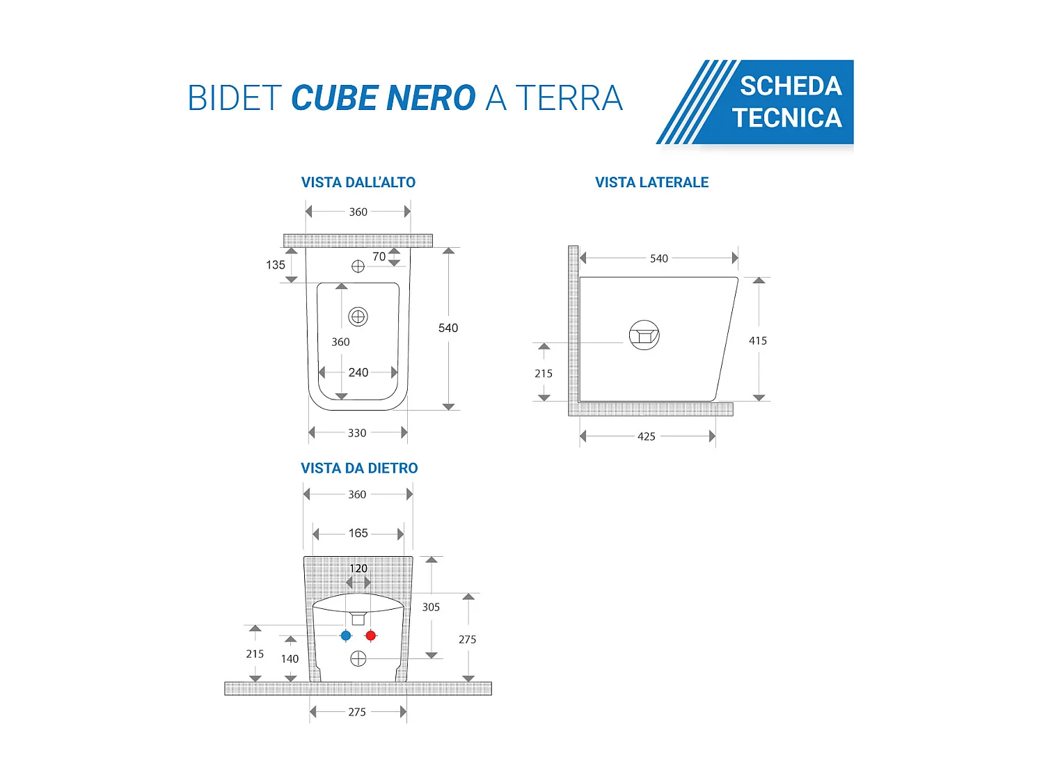 Sanitari bidet e vaso WC a terra filomuro NERO opaco rimless coprivaso softclose Cube