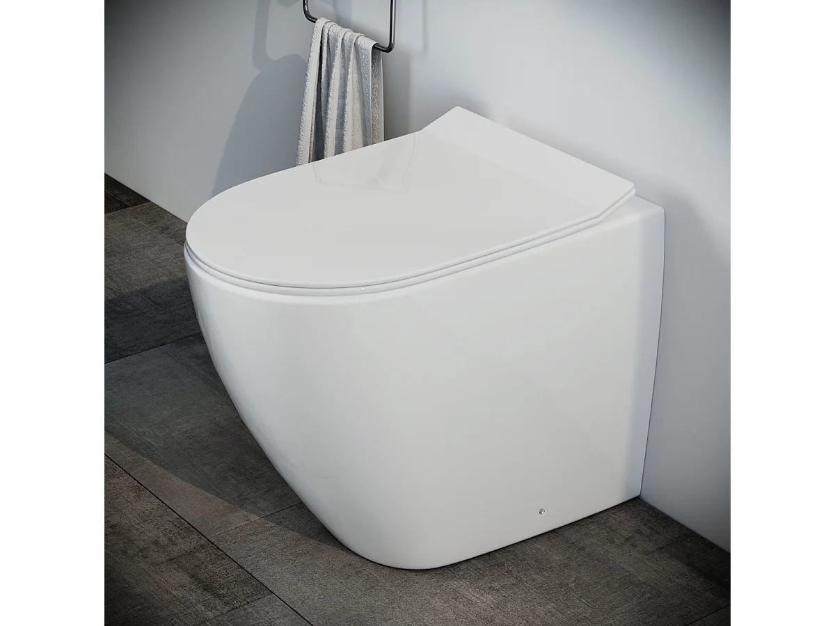 Vaso WC filomuro RIMLESS A TERRA in ceramica con sedile coprivaso softclose - Fast