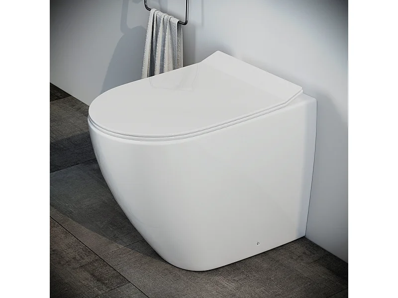 Vaso WC filomuro RIMLESS A TERRA in ceramica con sedile coprivaso softclose - Fast