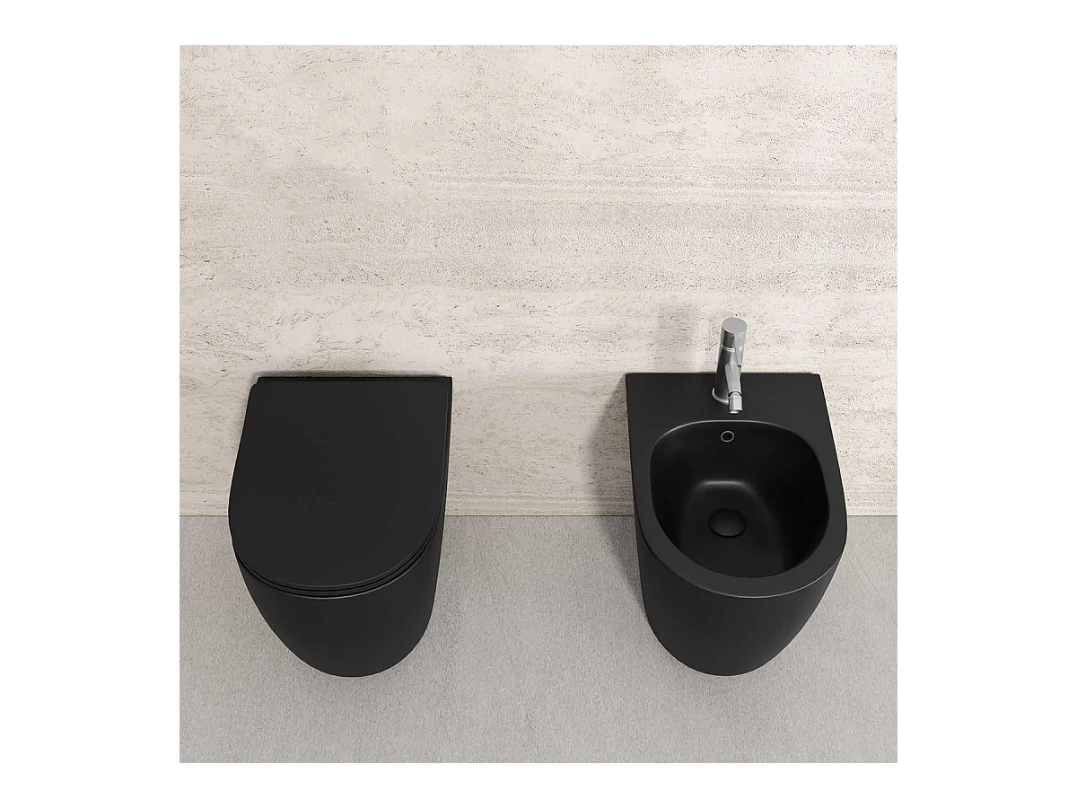 Sanitari bidet e vaso WC a terra scarico vortice nero opaco coprivaso softclose Fast