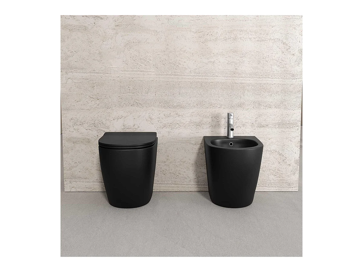 Sanitari bidet e vaso WC a terra scarico vortice nero opaco coprivaso softclose Fast