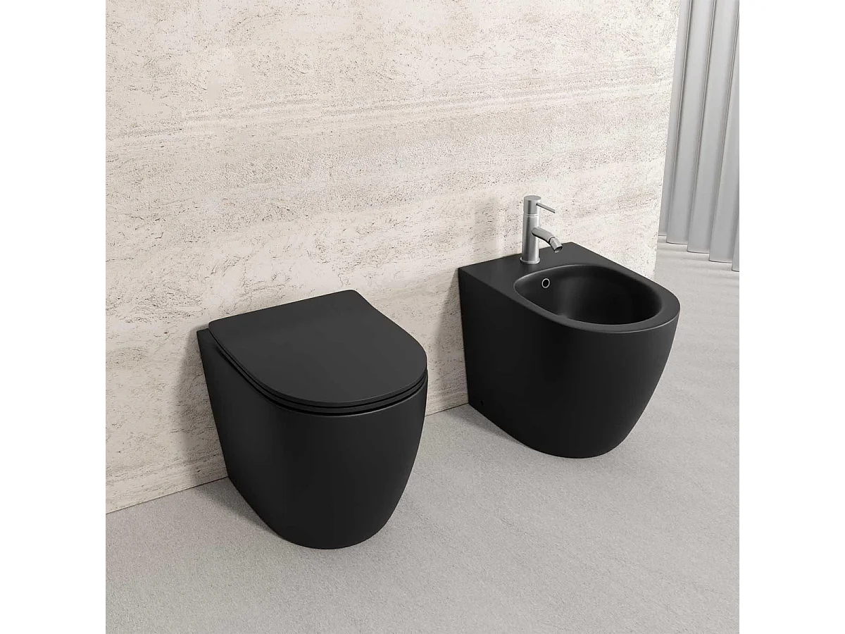 Sanitari bidet e vaso WC a terra scarico vortice nero opaco coprivaso softclose Fast