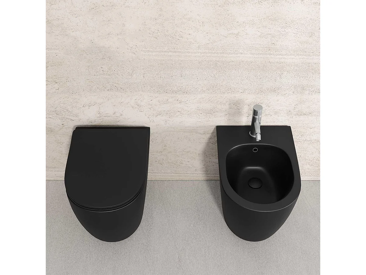 Sanitari bidet e vaso WC a terra scarico vortice nero opaco coprivaso softclose Fast