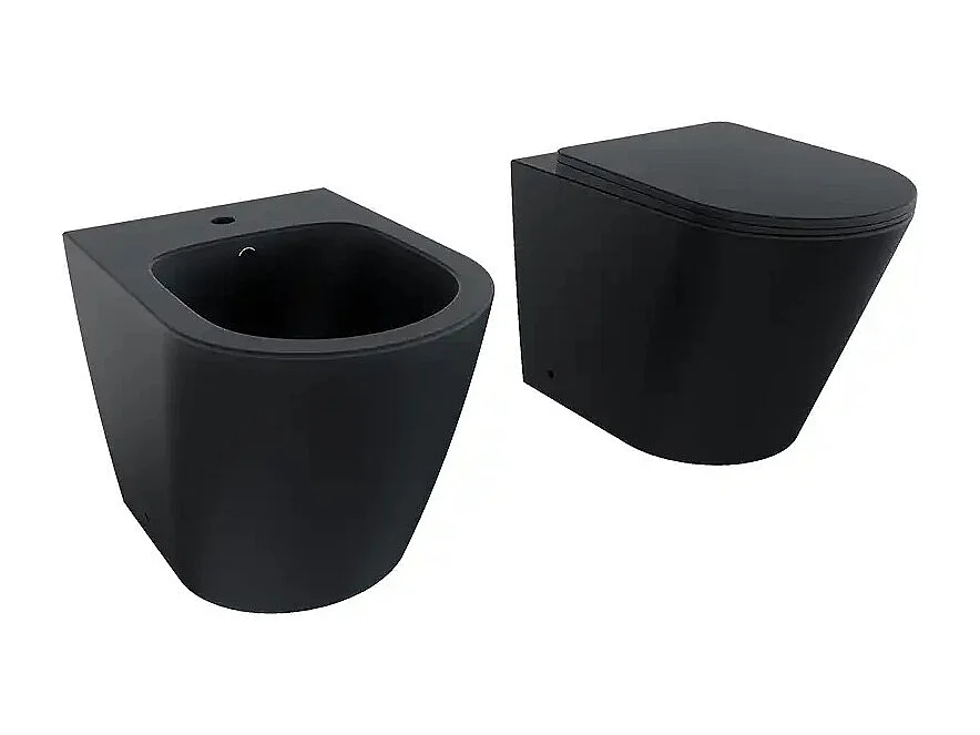 Sanitari bidet e vaso WC a terra scarico vortice nero opaco coprivaso softclose Fast