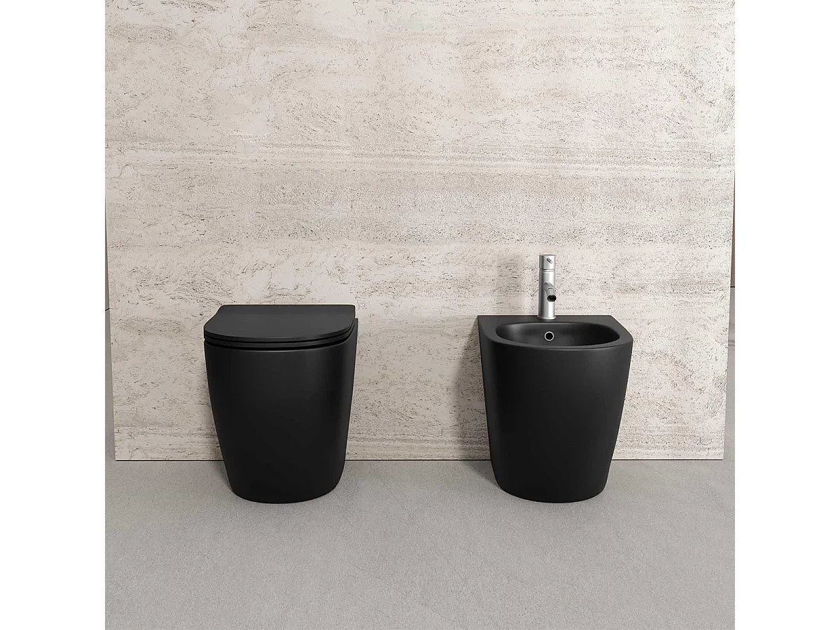Sanitari bidet e vaso WC a terra scarico vortice nero opaco coprivaso softclose Fast