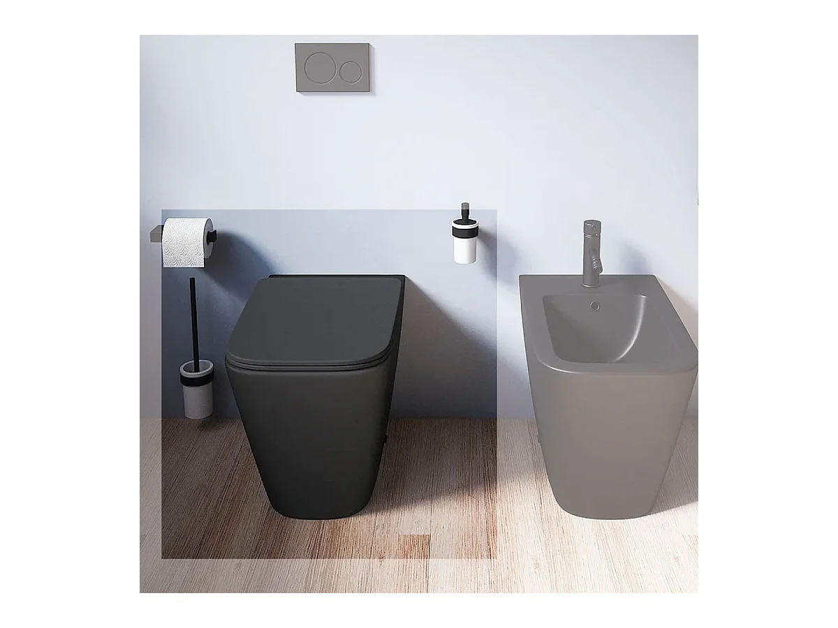 vaso WC a terra filomuro NERO opaco rimless coprivaso softclose Cube