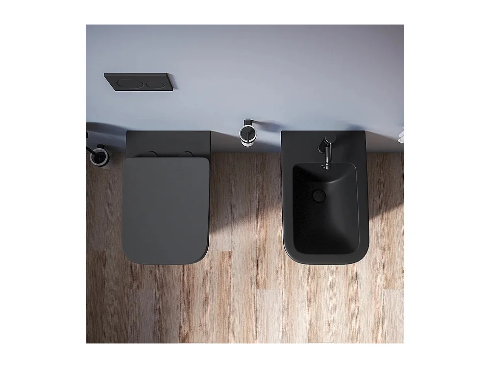 vaso WC a terra filomuro NERO opaco rimless coprivaso softclose Cube