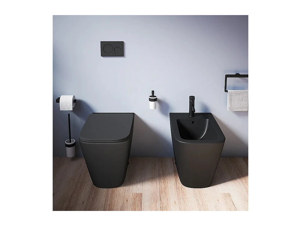 vaso WC a terra filomuro NERO opaco rimless coprivaso softclose Cube