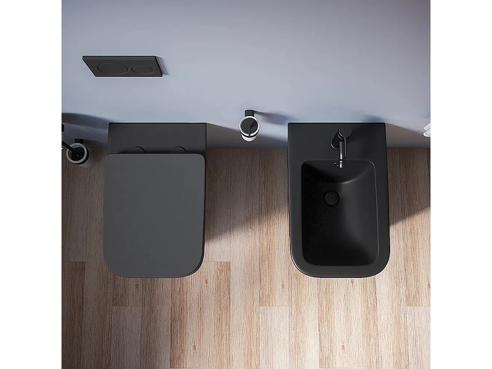 vaso WC a terra filomuro NERO opaco rimless coprivaso softclose Cube
