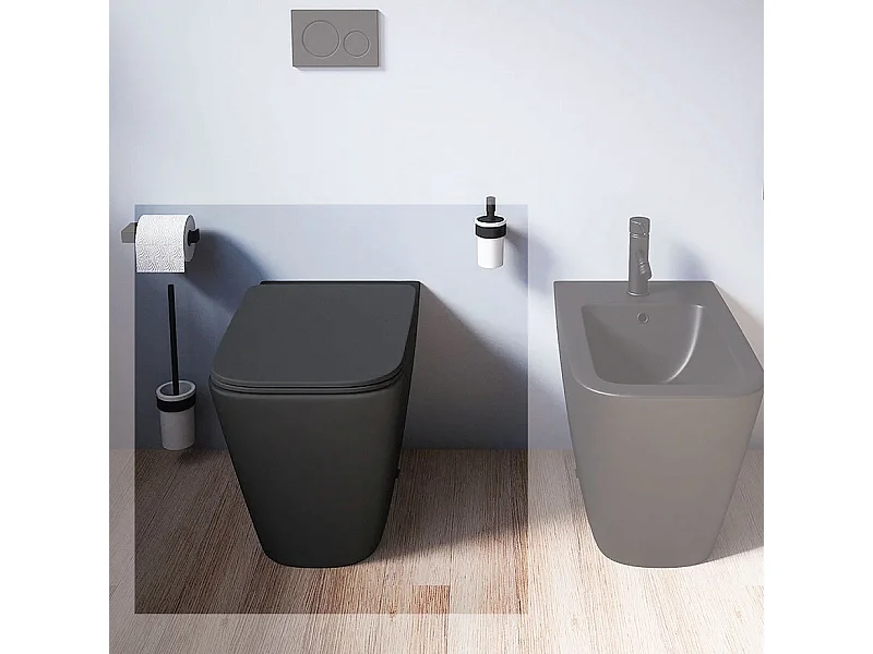 vaso WC a terra filomuro NERO opaco rimless coprivaso softclose Cube