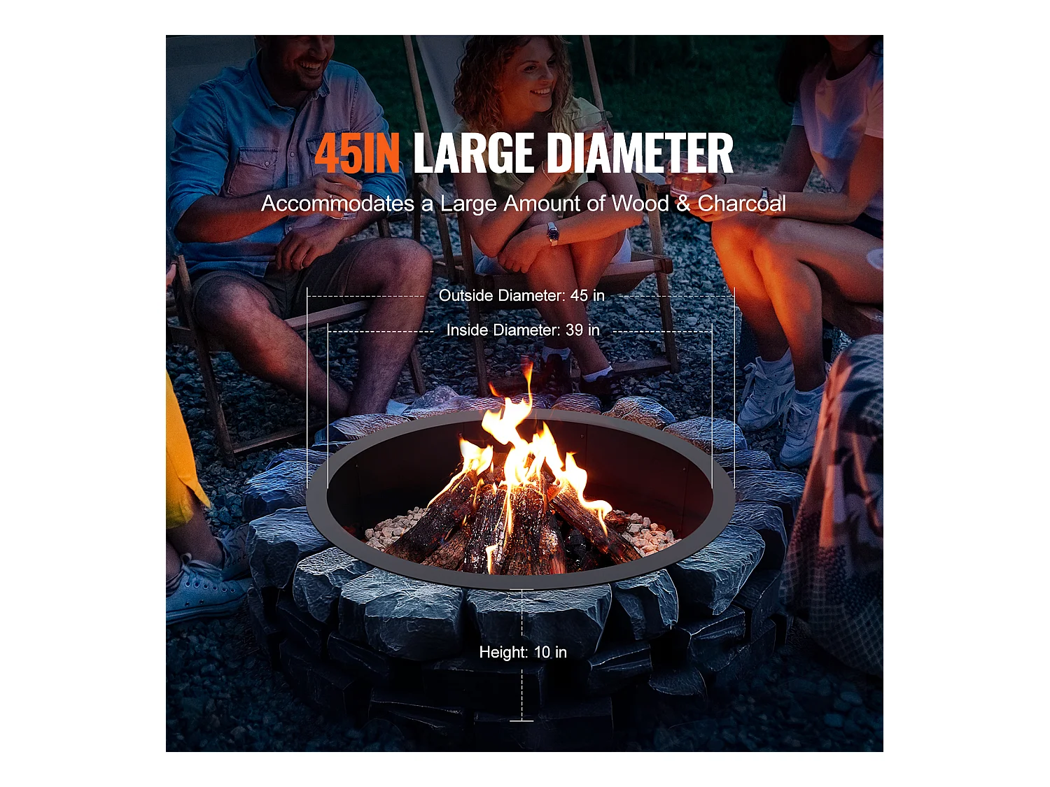 Brasero de Jardin, SucceBuy Anneau de Foyer Rond avec Revêtement Extérieur en Acier de 114,3 cm