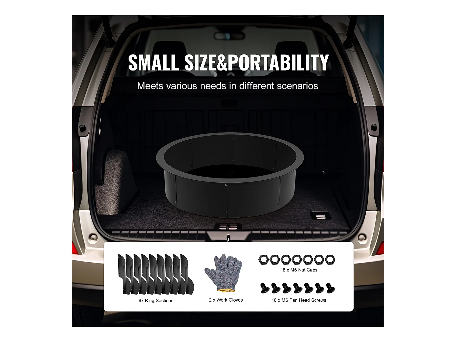 Brasero de Jardin, SucceBuy Anneau de Foyer Rond avec Revêtement Extérieur en Acier de 114,3 cm