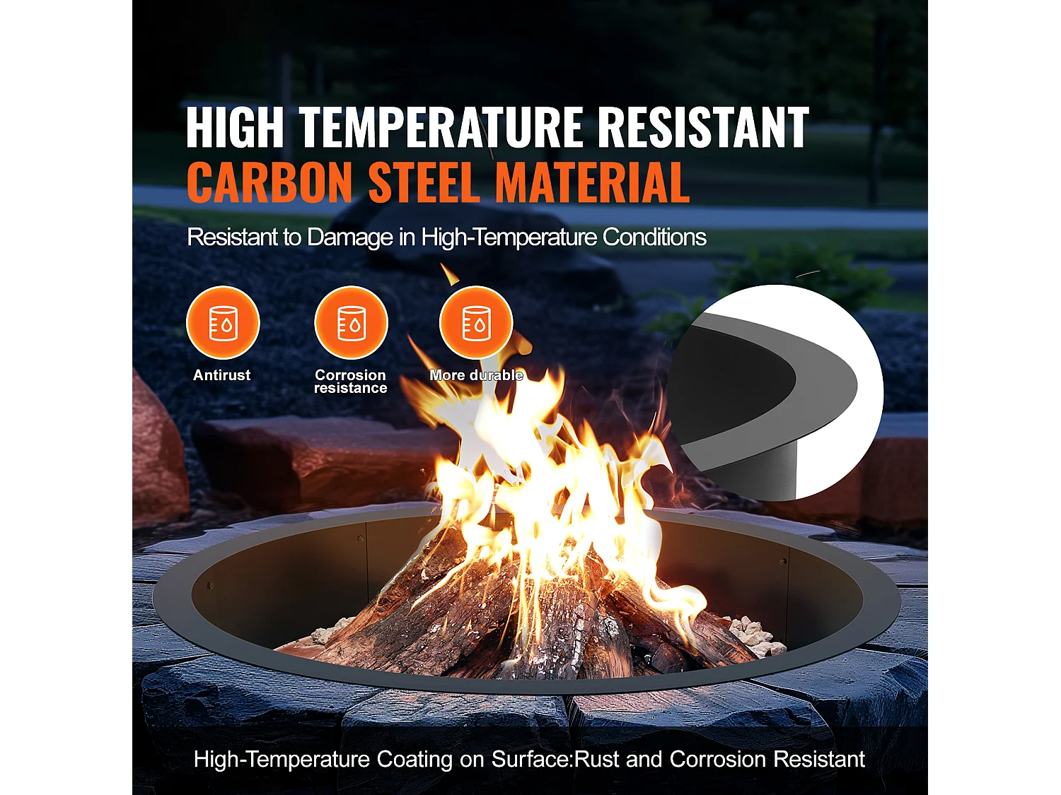 Brasero de Jardin, SucceBuy Anneau de Foyer Rond avec Revêtement Extérieur en Acier de 114,3 cm