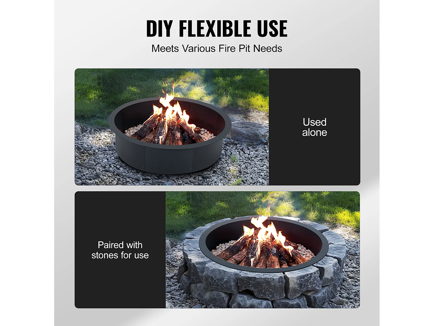 Brasero de Jardin, SucceBuy Anneau de Foyer Rond avec Revêtement Extérieur en Acier de 114,3 cm