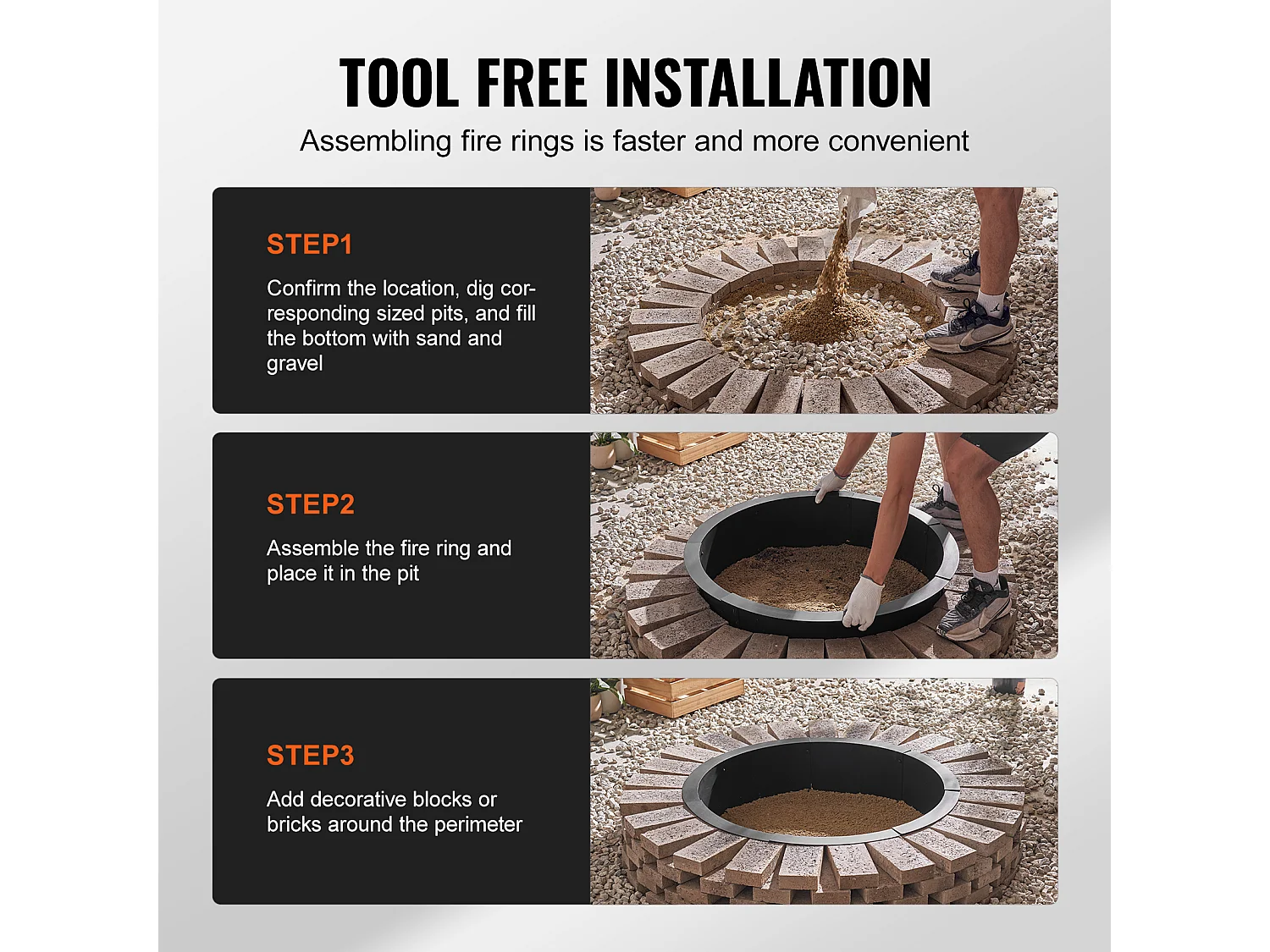 Brasero de Jardin, SucceBuy Anneau de Foyer Rond avec Revêtement Extérieur en Acier de 114,3 cm