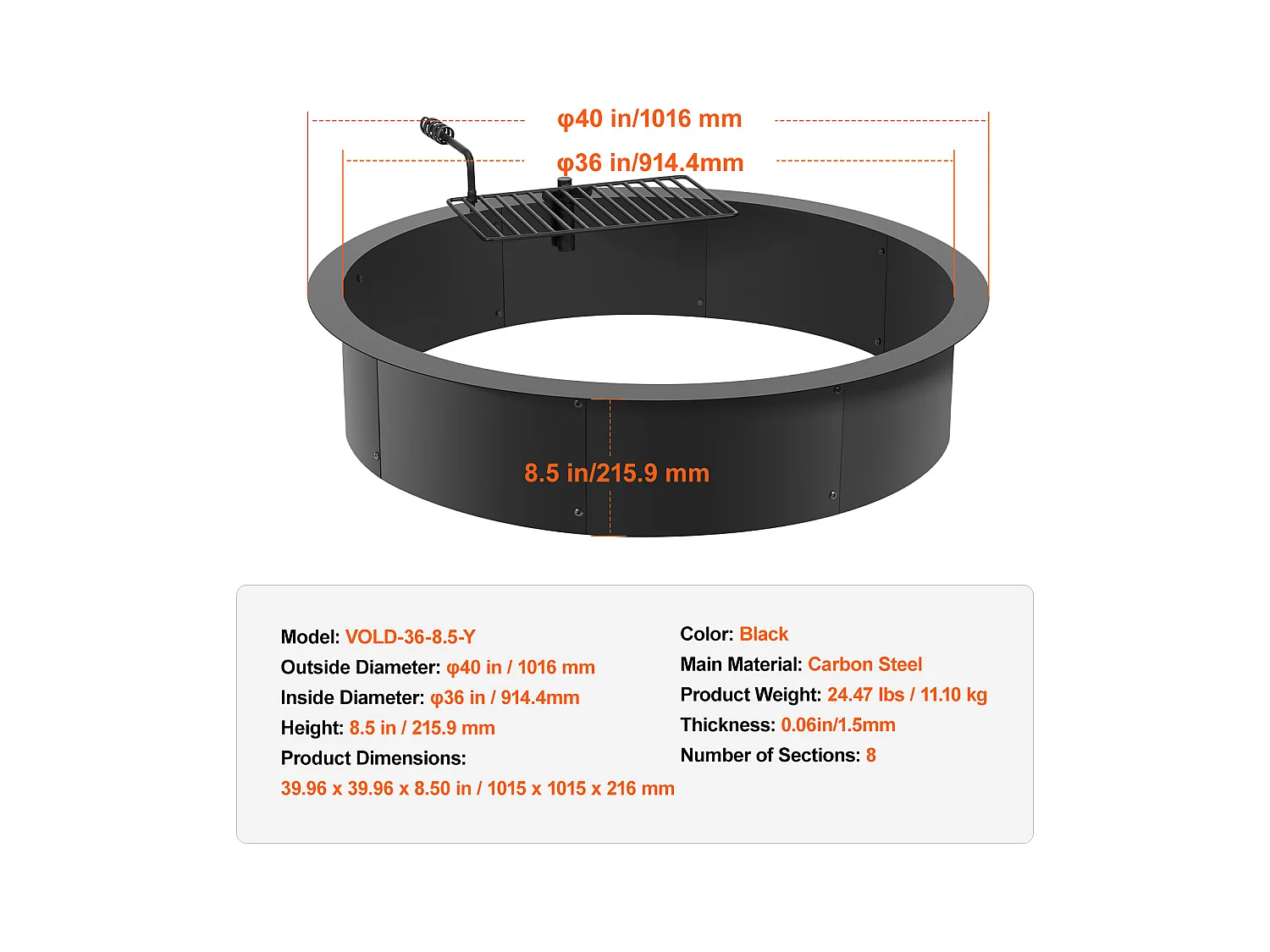 Brasero de Jardin, SucceBuy Anneau de Foyer Extérieur en Acier de 101,6 cm avec Anneau de Feu pour Barbecue