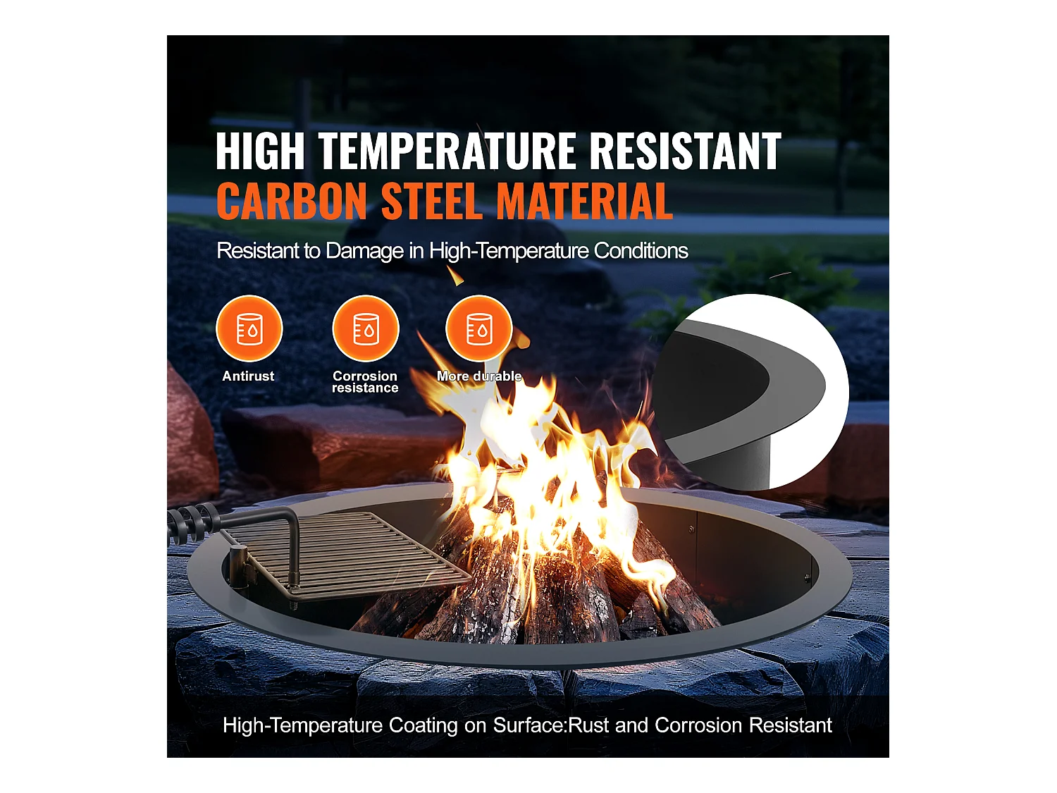 Brasero de Jardin, SucceBuy Anneau de Foyer Extérieur en Acier de 101,6 cm avec Anneau de Feu pour Barbecue
