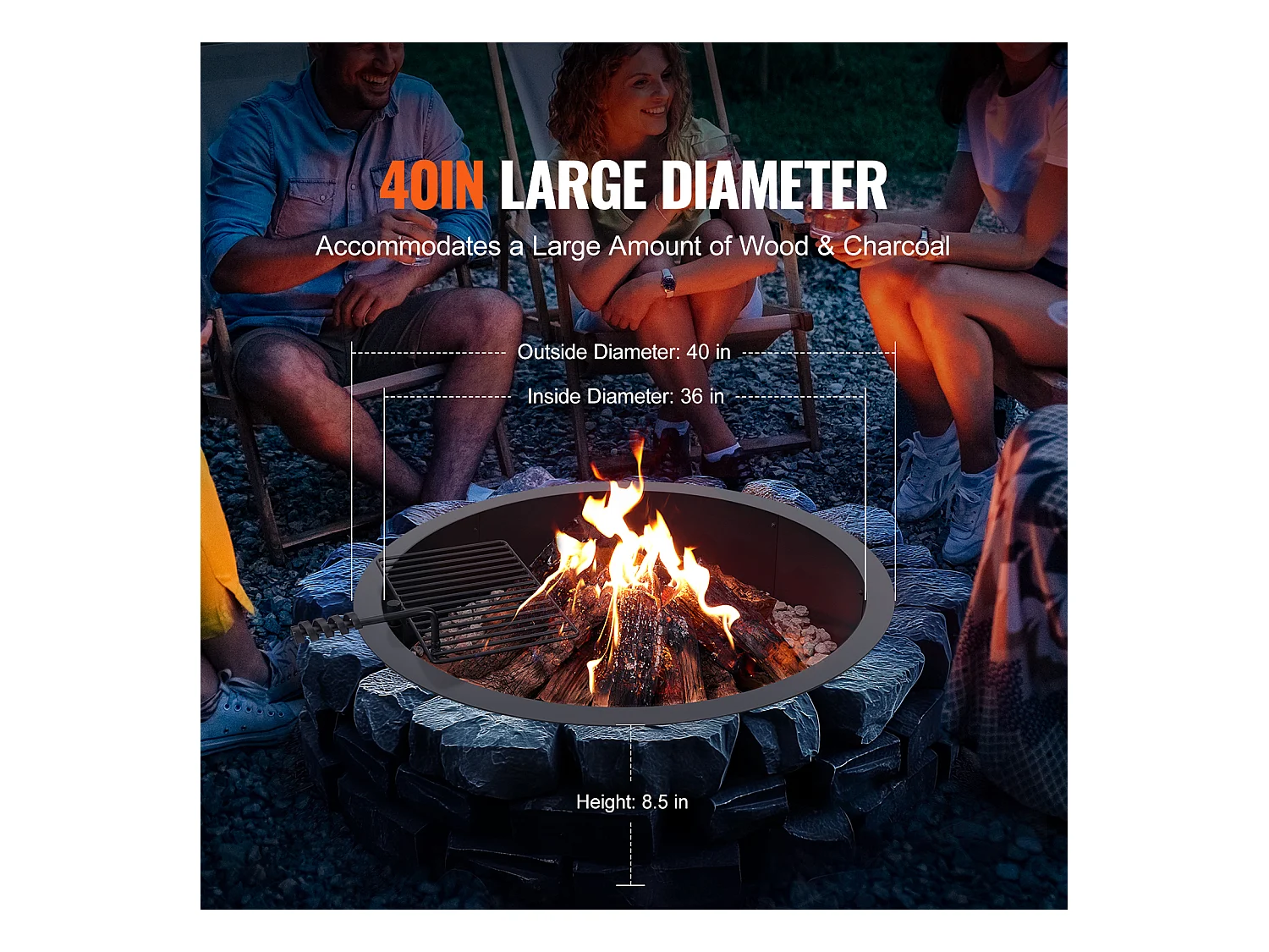 Brasero de Jardin, SucceBuy Anneau de Foyer Extérieur en Acier de 101,6 cm avec Anneau de Feu pour Barbecue