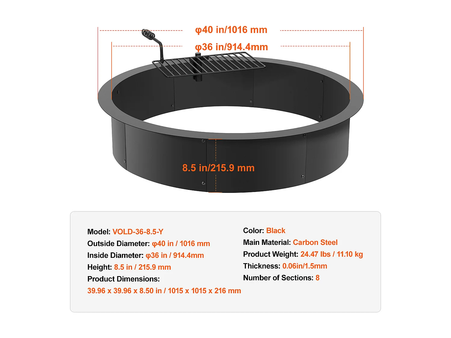 Brasero de Jardin, SucceBuy Anneau de Foyer Extérieur en Acier de 101,6 cm avec Anneau de Feu pour Barbecue