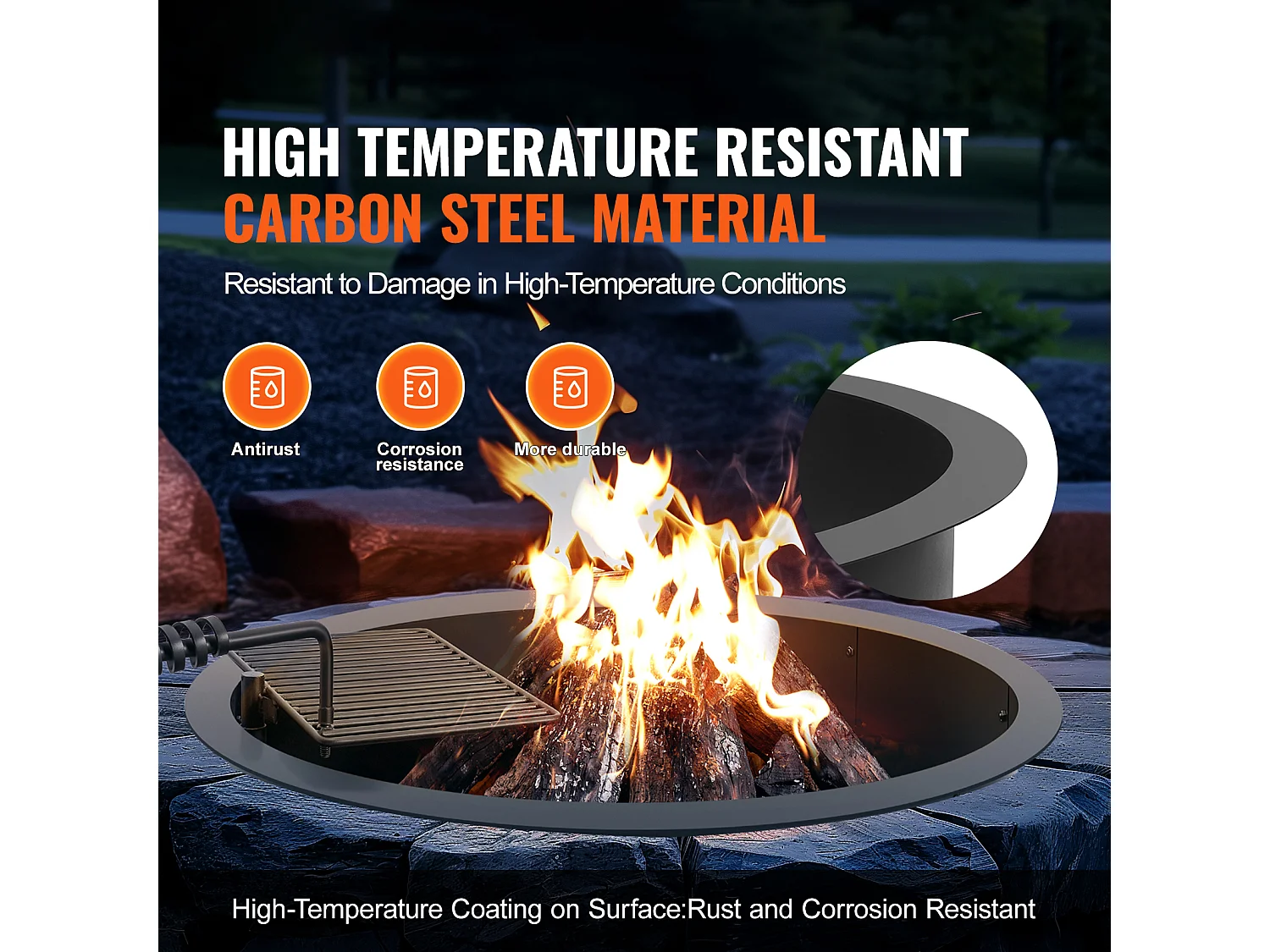Brasero de Jardin, SucceBuy Anneau de Foyer Extérieur en Acier de 101,6 cm avec Anneau de Feu pour Barbecue