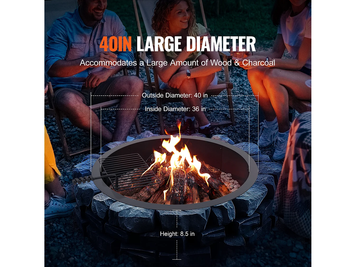 Brasero de Jardin, SucceBuy Anneau de Foyer Extérieur en Acier de 101,6 cm avec Anneau de Feu pour Barbecue