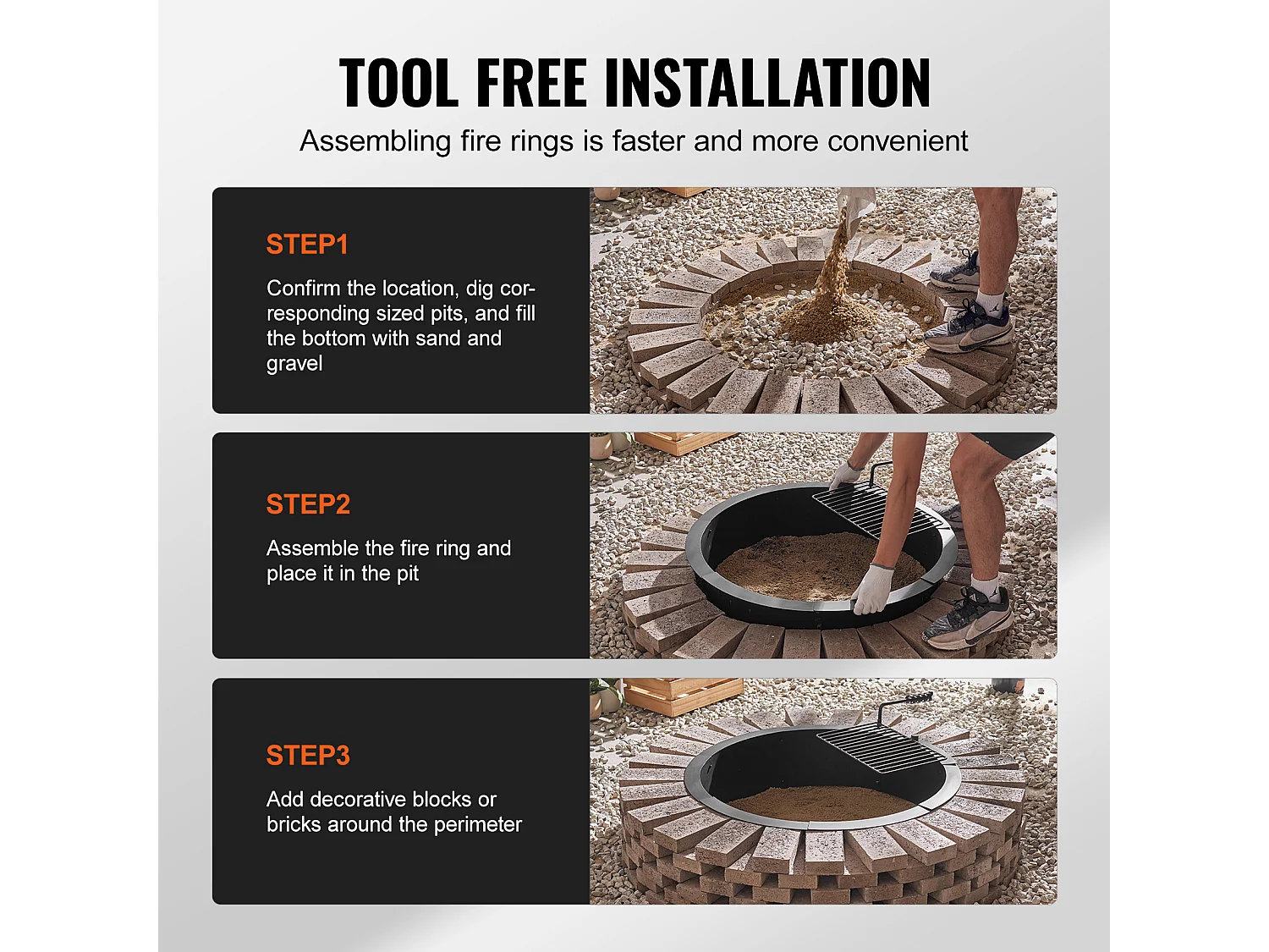 Brasero de Jardin, SucceBuy Anneau de Foyer Extérieur en Acier de 101,6 cm avec Anneau de Feu pour Barbecue