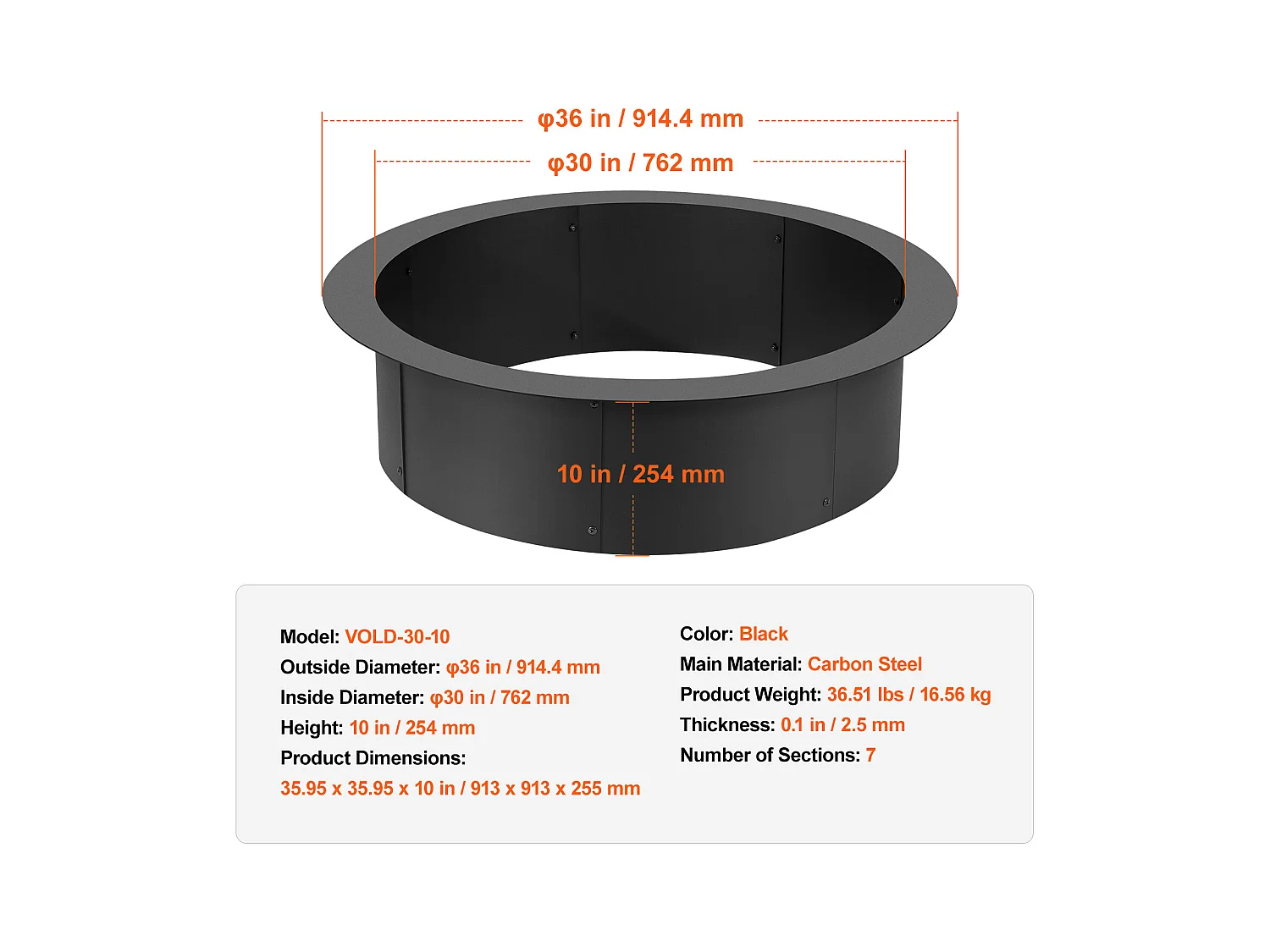 Brasero de Jardin, SucceBuy Anneau de Foyer Rond 91,44 cm Extérieur en Acier DIY Liner Firepit