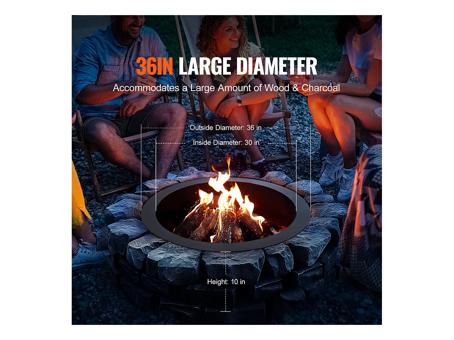 Brasero de Jardin, SucceBuy Anneau de Foyer Rond 91,44 cm Extérieur en Acier DIY Liner Firepit