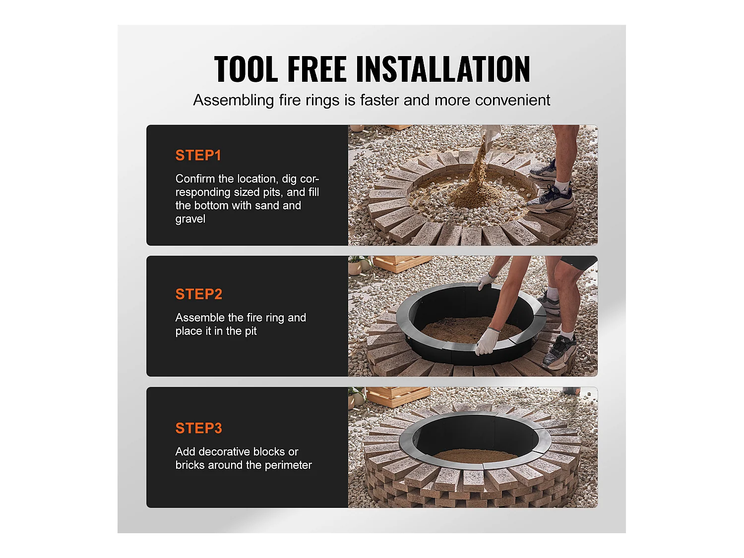 Brasero de Jardin, SucceBuy Anneau de Foyer Rond 91,44 cm Extérieur en Acier DIY Liner Firepit