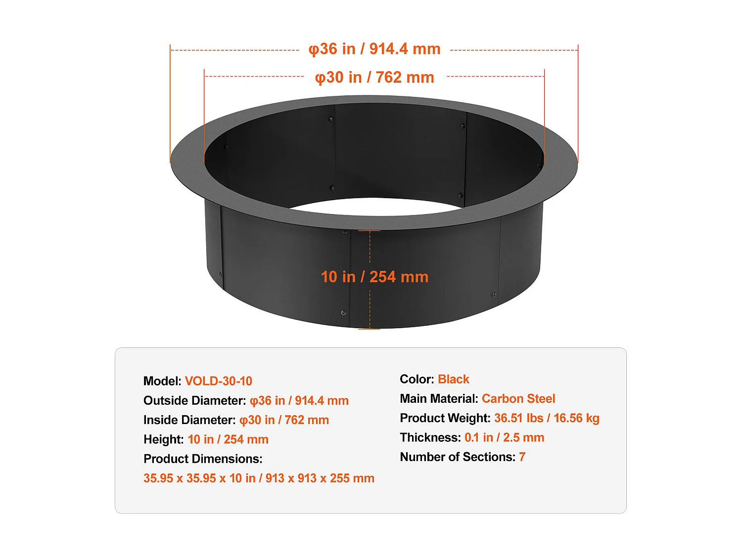 Brasero de Jardin, SucceBuy Anneau de Foyer Rond 91,44 cm Extérieur en Acier DIY Liner Firepit