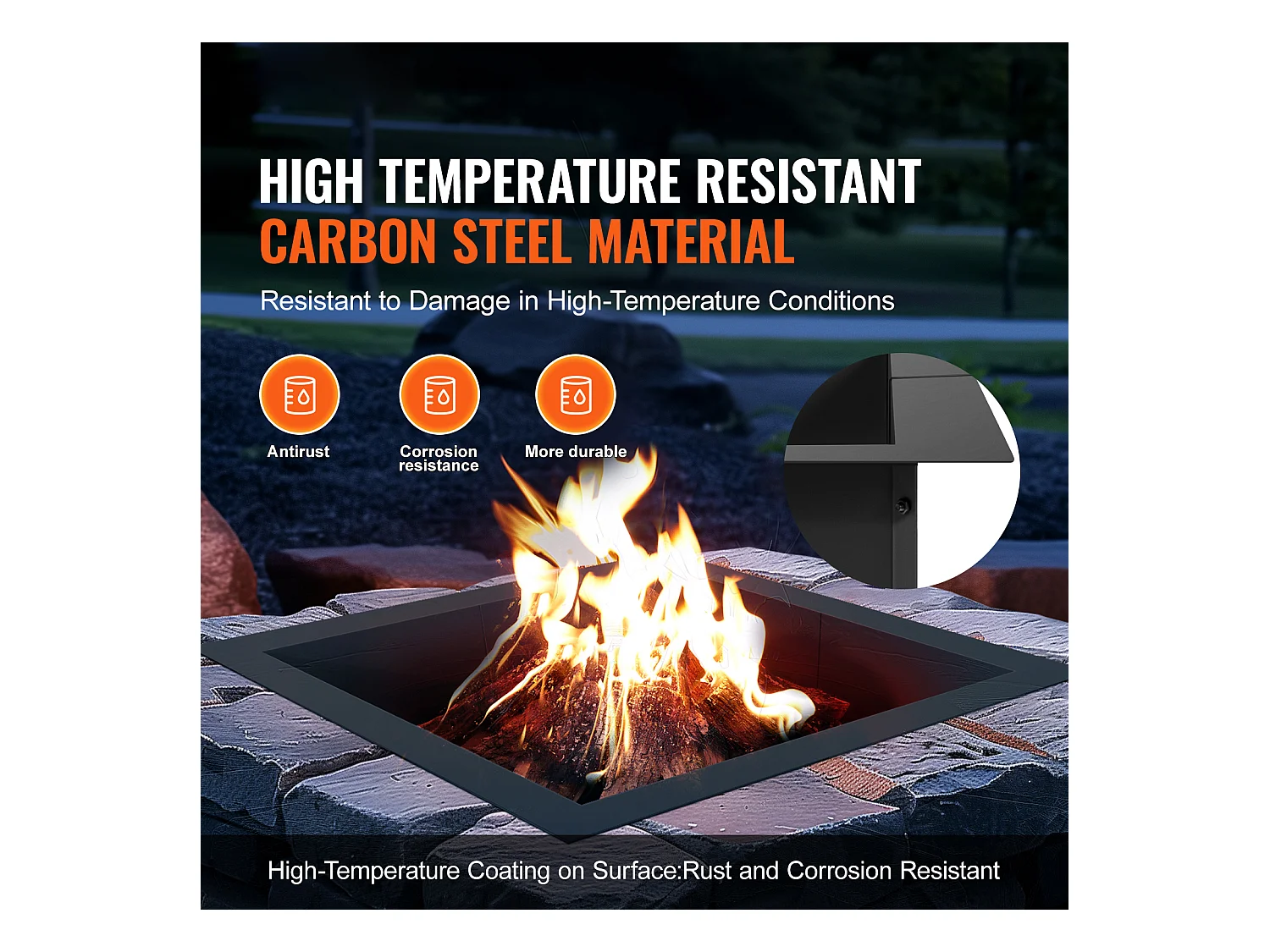 Brasero de Jardin, SucceBuy Anneau de Foyer Carré 106,7×106,7 cm en Acier Extérieur DIY Liner Firepit Anneau de Feu de Camp