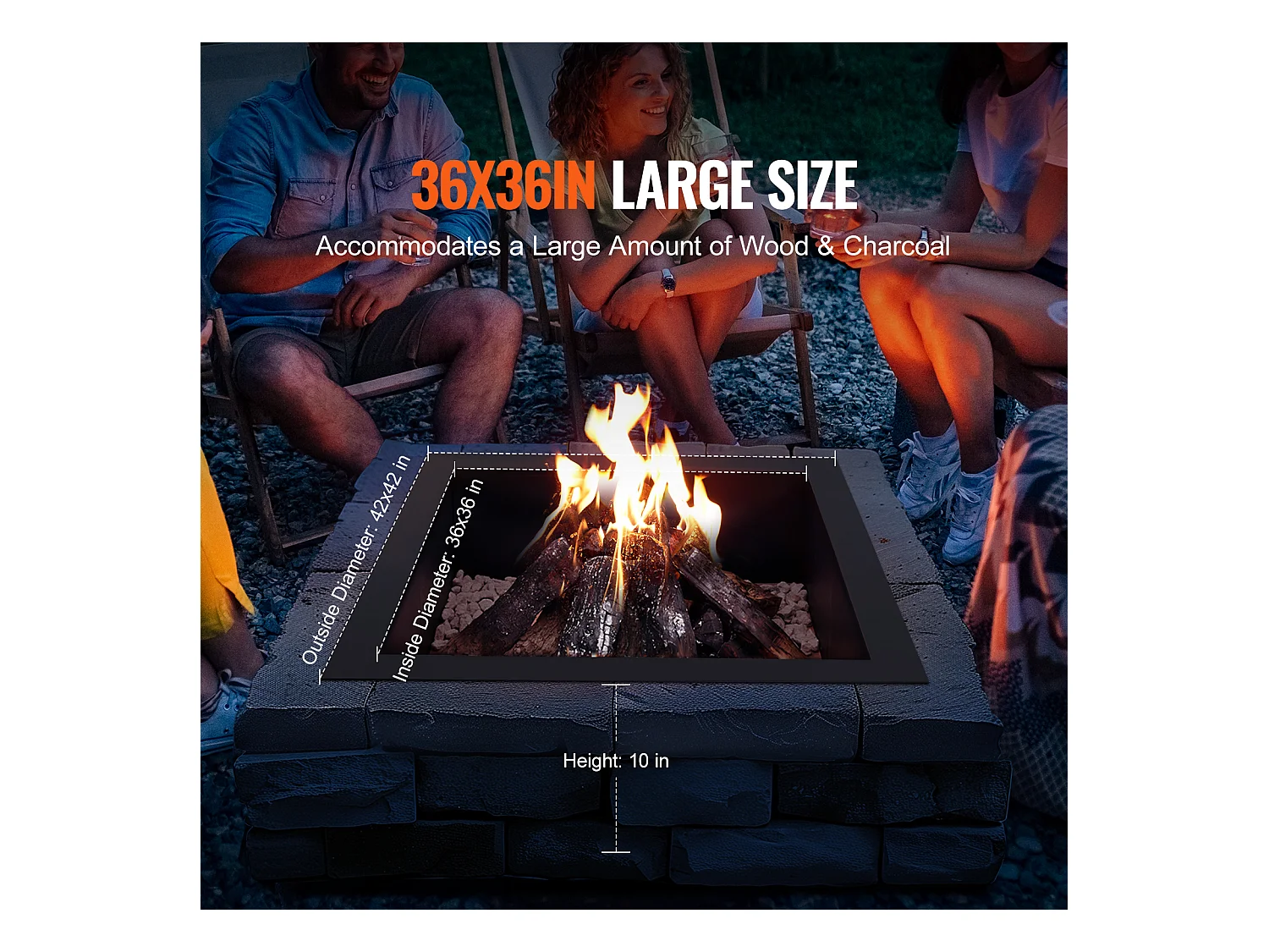 Brasero de Jardin, SucceBuy Anneau de Foyer Carré 106,7×106,7 cm en Acier Extérieur DIY Liner Firepit Anneau de Feu de Camp