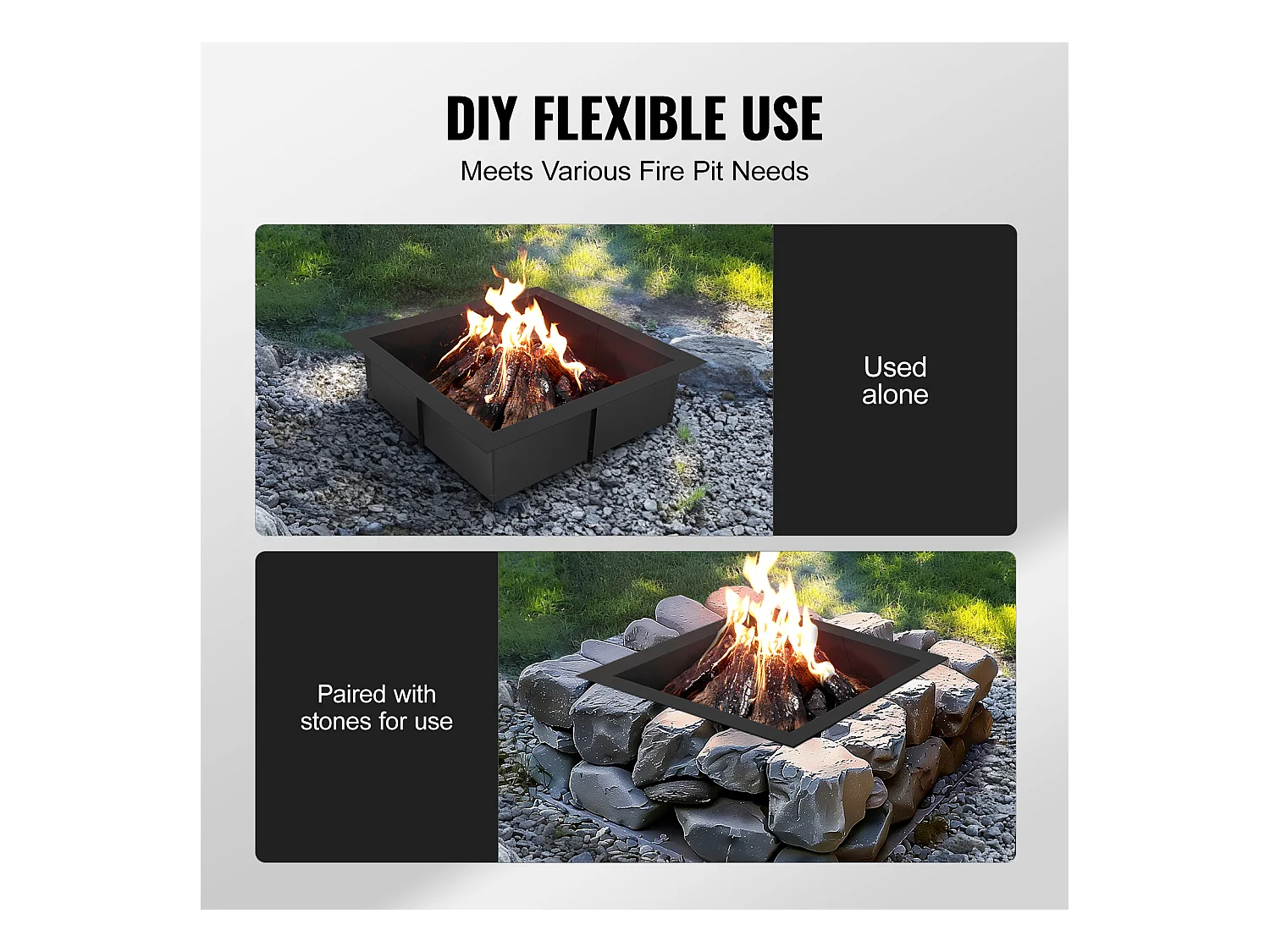 Brasero de Jardin, SucceBuy Anneau de Foyer Carré 106,7×106,7 cm en Acier Extérieur DIY Liner Firepit Anneau de Feu de Camp