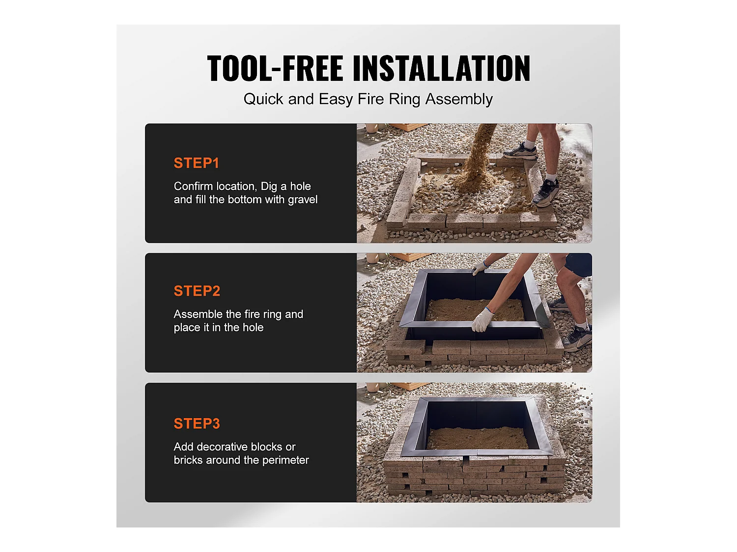 Brasero de Jardin, SucceBuy Anneau de Foyer Carré 106,7×106,7 cm en Acier Extérieur DIY Liner Firepit Anneau de Feu de Camp